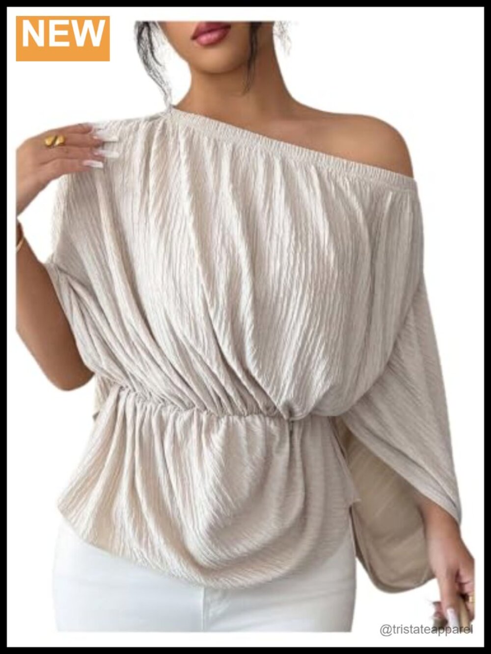 Off Shoulder Blouse Asymmetrical Dolman Sleeve Textured